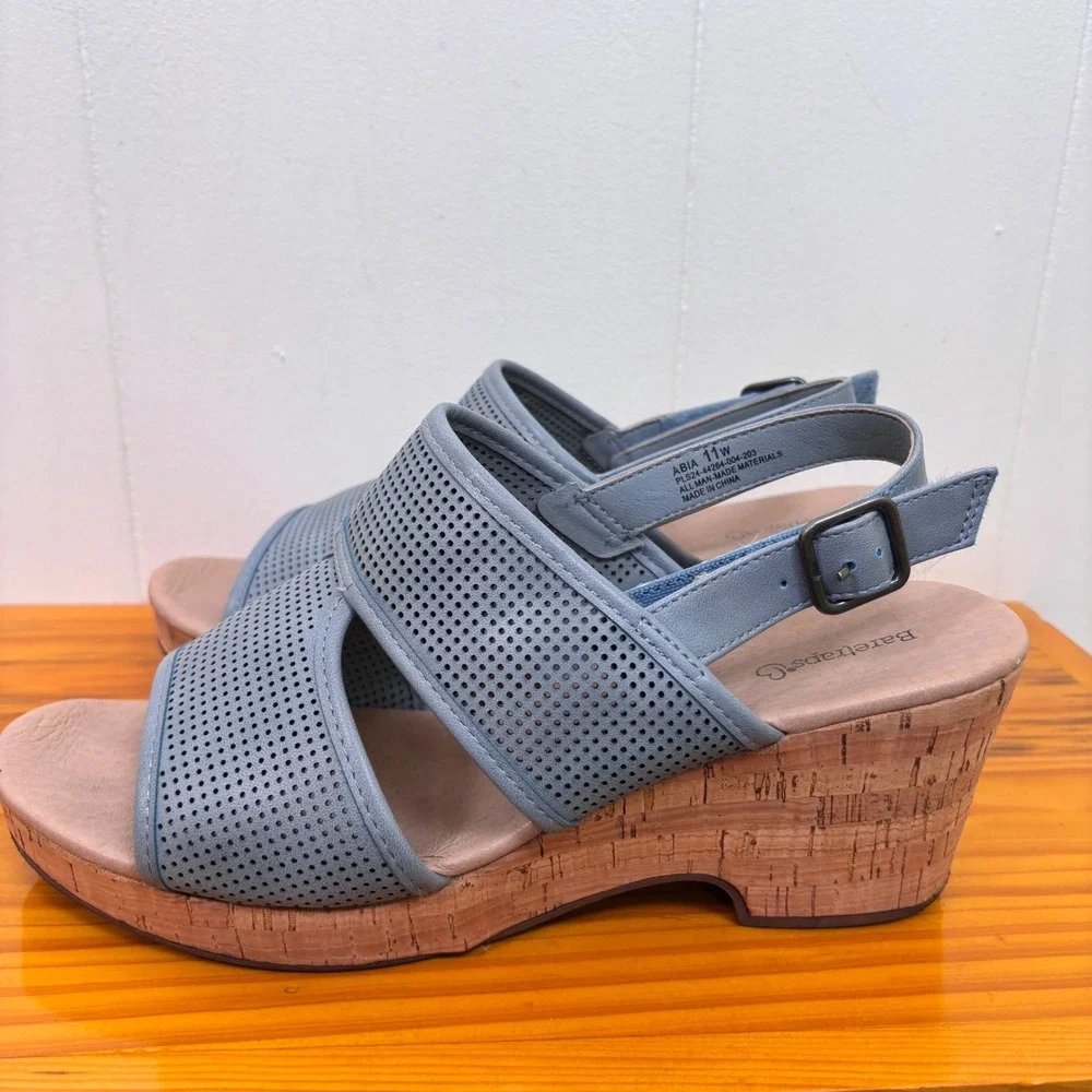 Baretraps Abia Wedge Sandals Perforated‎ Adjustable Strap Blue Comfort 11W